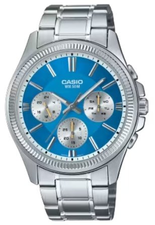 CASIO & VINTAGECasio MTP - 1375D - 2A2VDF Men's Analog Watch – Blue Dial, Stainless Steel Band, Day - Date DisplayWATCHESEcecile