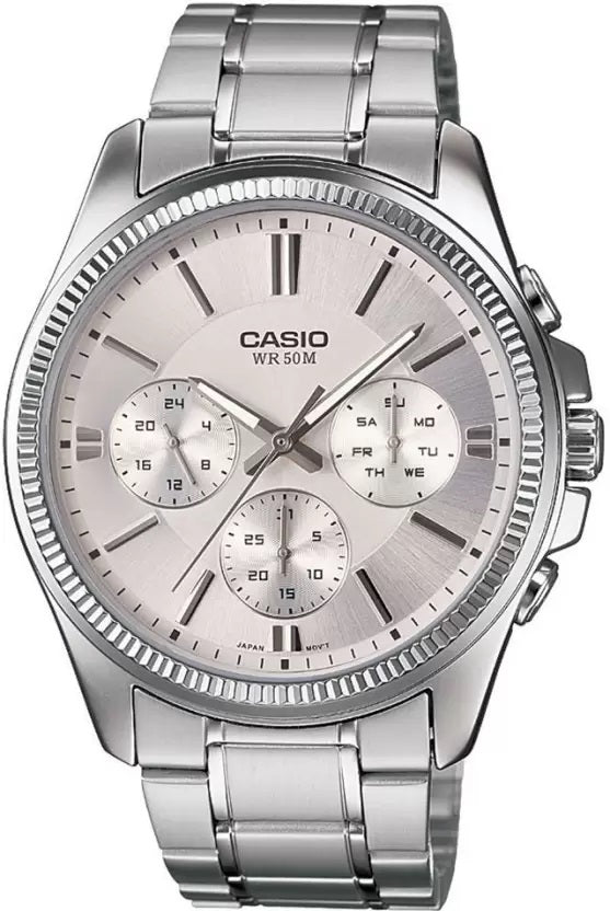 CASIO & VINTAGECasio MTP - 1375D - 7AVDF Men's Analog Watch – White Dial, Stainless Steel Bracelet, Day - Date DisplayWATCHESEcecile