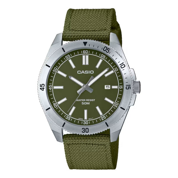 CASIO & VINTAGECasio MTP - B155C - 3EVDF Men's Analog Watch – Green Dial, Green Fabric StrapWATCHESEcecile