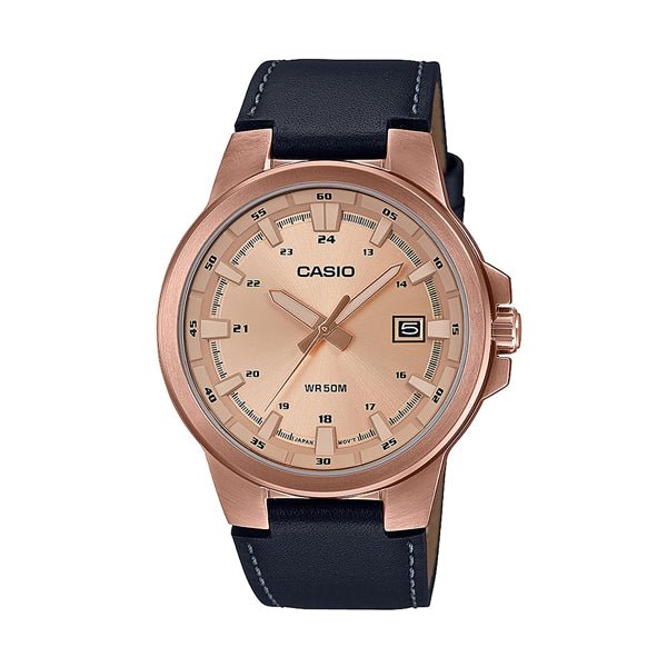 CASIO & VINTAGECasio MTP - E173RL - 5AVEF Men's Analog Watch – Rose Gold Case with Brown Leather StrapWATCHESEcecile