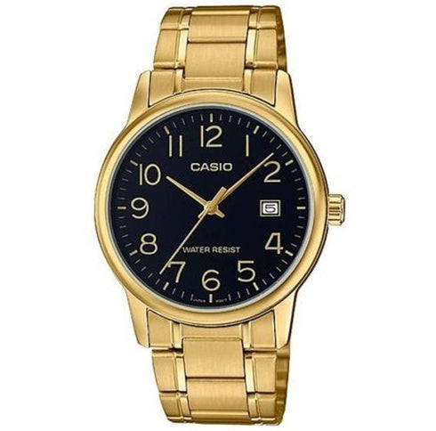 CASIO & VINTAGECasio MTP - V002G - 1BUDF Men's Gold - Tone Analog Watch – Black DialWATCHESEcecile