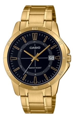 CASIO & VINTAGECasio MTP - V004G - 1CUDF Men's Gold - Tone Analog Watch – Black DialWATCHESEcecile