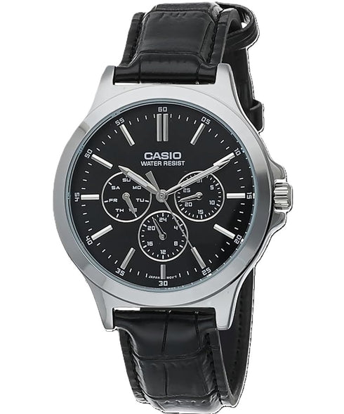CASIO & VINTAGECasio MTP - V300L - 1AUDF Men's Watch - Black Dial, Black Leather StrapWATCHESEcecile