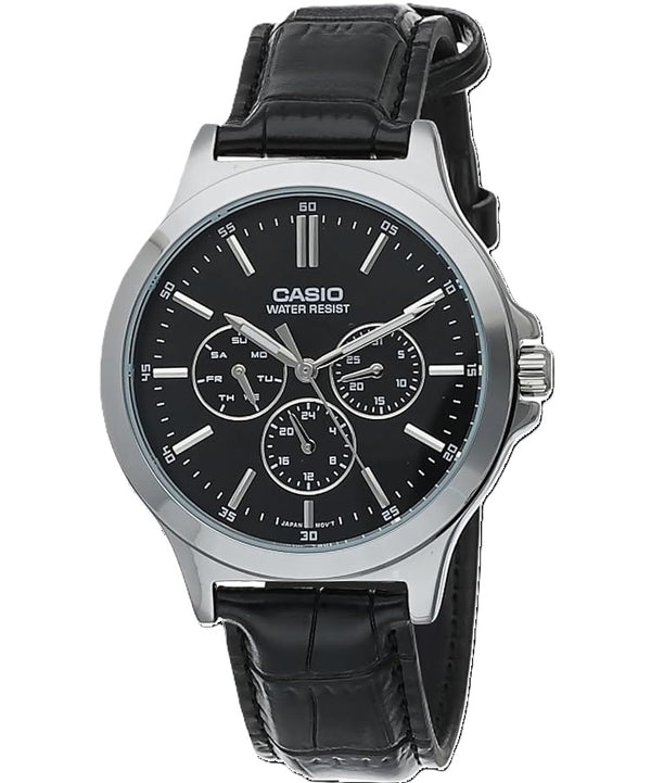 CASIO & VINTAGECasio MTP - V300L - 1AUDF Men's Watch - Black Dial, Black Leather StrapWATCHESEcecile