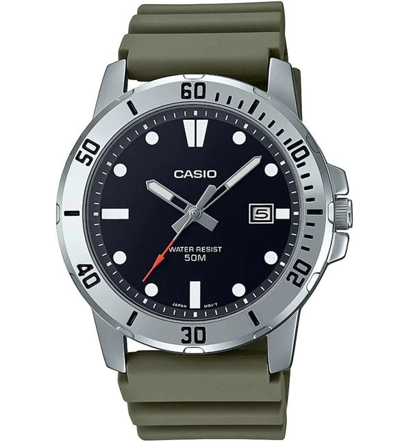 CASIO & VINTAGECasio MTP - VD01 - 3EVUDF Men's Analog Watch - 45mm Black Dial, Green Resin StrapWATCHESEcecile