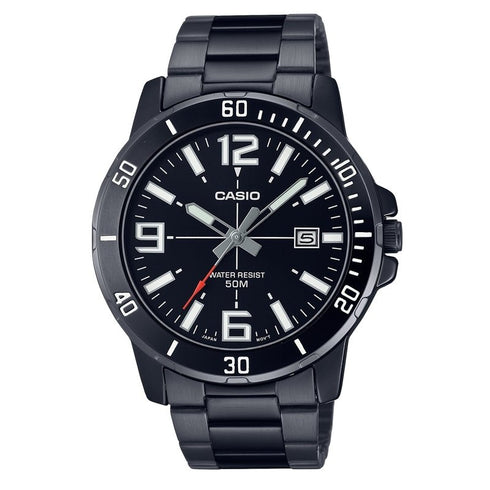 CASIO & VINTAGECasio MTP - VD01B - 1B Men's Black Stainless Steel Analog Watch - Date Display, 45mm, 50m Water ResistantWATCHESEcecile