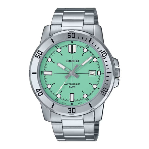 CASIO & VINTAGECasio MTP - VD01D - 3E1VUDF Men's Watch - Green Dial, Stainless Steel BraceletWATCHESEcecile