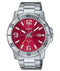 CASIO & VINTAGECasio MTP - VD01D - 4BVUDF Men's Analog Watch – Red Dial with Stainless Steel BraceletWATCHESEcecile