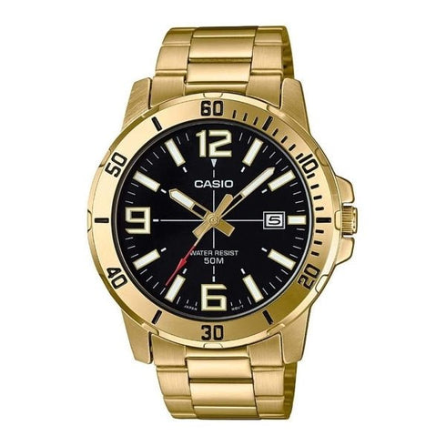 CASIO & VINTAGECasio MTP - VD01G - 1BVUDF Men's Watch - Black Dial, Gold - Plated Stainless Steel BraceletWATCHESEcecile