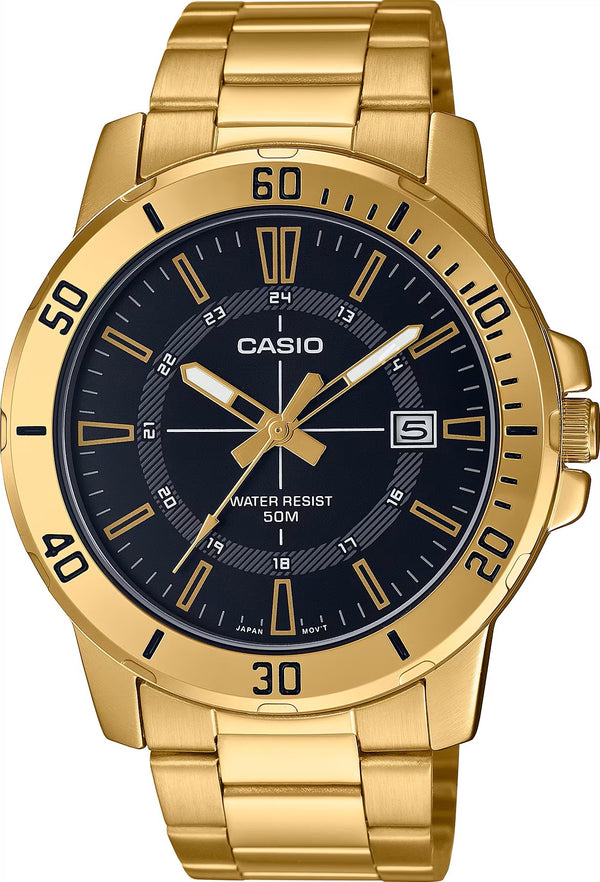 CASIO & VINTAGECasio MTP - VD01G - 1CVUDF Men's Watch - Black Dial, Gold - Plated Stainless Steel BraceletWATCHESEcecile