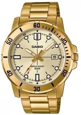 CASIO & VINTAGECasio MTP - VD01G - 9E Men's Gold Analog Watch - 45mm Stainless Steel, Date Indicator, 50m Water ResistantWATCHESEcecile