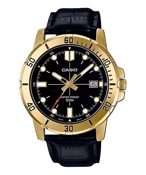CASIO & VINTAGECasio MTP - VD01GL - 1EVUDF Men's Watch - Black Dial, Leather StrapWATCHESEcecile