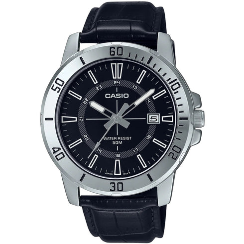 CASIO & VINTAGECasio MTP - VD01L - 1CVUDF Men's Watch - Black Dial, Leather StrapWATCHESEcecile
