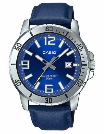 CASIO & VINTAGECasio MTP - VD01L - 2BVUDF Men's Watch - Blue Dial, Leather StrapWATCHESEcecile