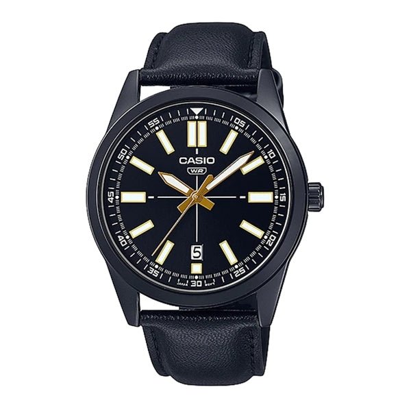 CASIO & VINTAGECasio MTP - VD02BL - 1EUDF Men's Black Leather Watch – Black DialWATCHESEcecile