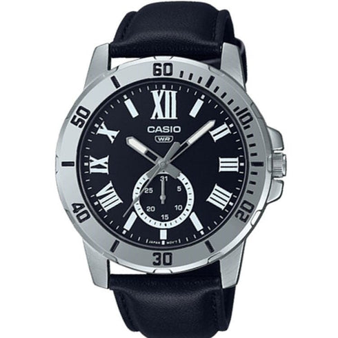 CASIO & VINTAGECasio MTP - VD200L - 1BUDF Men's Black Dial Leather Strap WatchWATCHESEcecile