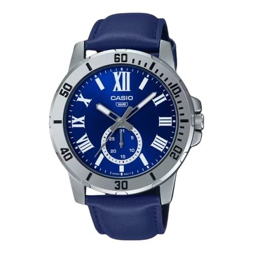 CASIO & VINTAGECasio MTP - VD200L - 2BUDF Men's Blue Dial Leather Strap WatchWATCHESEcecile