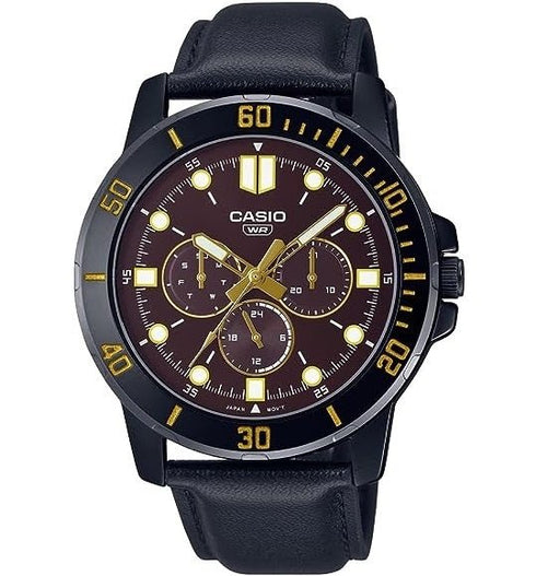 CASIO & VINTAGECasio MTP - VD300BL - 5EUDF Men's Black Leather Strap Watch – Brown DialWATCHESEcecile