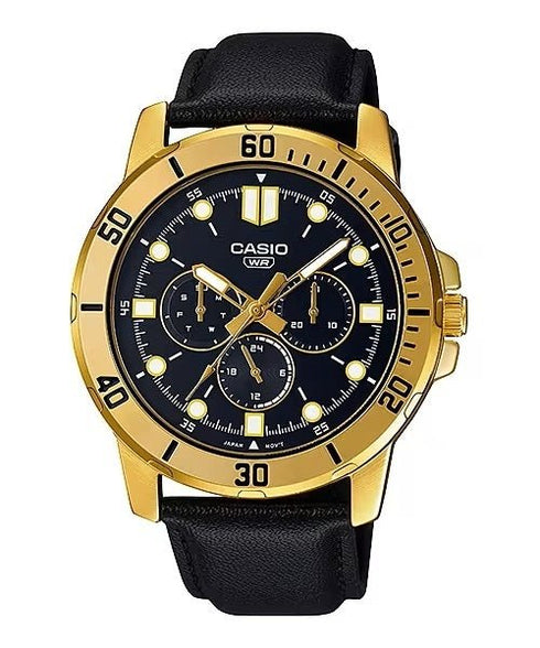 CASIO & VINTAGECasio MTP - VD300GL - 1EUDF Men's Watch - Black Dial, Gold - Tone Case, Black Leather BandWATCHESEcecile