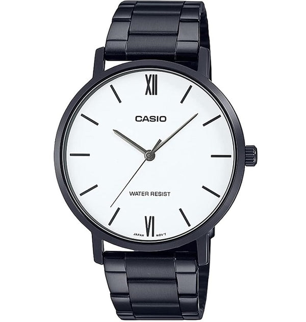 CASIO & VINTAGECasio MTP - VT01B - 7BUDF Men's Black Stainless Steel Watch – White DialWATCHESEcecile