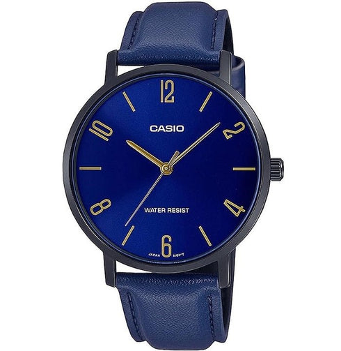 CASIO & VINTAGECasio MTP - VT01BL - 2BUDF Men's Blue Dial Leather Strap WatchWATCHESEcecile
