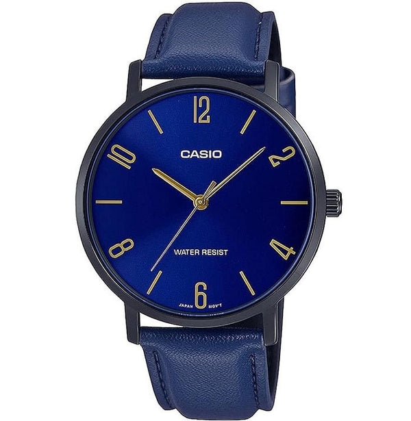CASIO & VINTAGECasio MTP - VT01BL - 2BUDF Men's Blue Dial Leather Strap WatchWATCHESEcecile