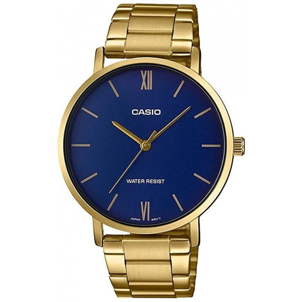 CASIO & VINTAGECasio MTP - VT01G - 2BUDF Men's Analog Watch – Blue Dial with Gold - Tone Stainless Steel BraceletWATCHESEcecile