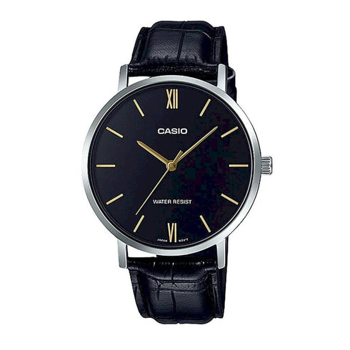 CASIO & VINTAGECasio MTP - VT01L - 1BUDF Men's Quartz Watch - Black Dial, Black Leather BandWATCHESEcecile