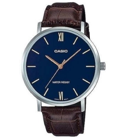 CASIO & VINTAGECasio MTP - VT01L - 2BUDF Men's Watch - Blue Dial, Brown Leather BandWATCHESEcecile