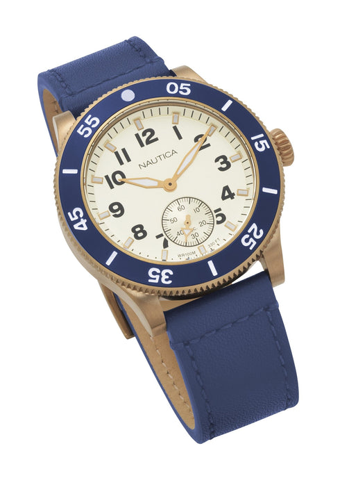 NAUTICANautica NAPHST003 Men's Quartz Watch - Cream Dial, Blue Leather StrapWATCHESEcecile