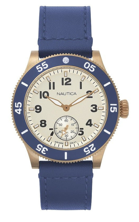 NAUTICANautica NAPHST003 Men's Quartz Watch - Cream Dial, Blue Leather StrapWATCHESEcecile