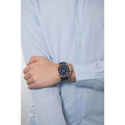 NAUTICANautica NAPSHG002 Men's World Time Watch - Blue Dial, Rose Gold - Tone Case, Blue Leather StrapWATCHESEcecile