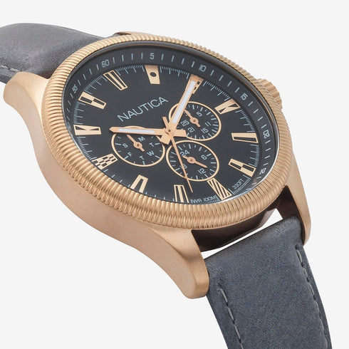 NAUTICA: Nautica NAPSTB003 Men's Quartz Watch - Black Dial, Grey Leather StrapWATCHESEcecile