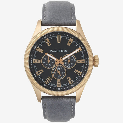 NAUTICA: Nautica NAPSTB003 Men's Quartz Watch - Black Dial, Grey Leather StrapWATCHESEcecile