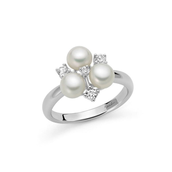 MILUNAMiluna PLI1718 Unica Bouquet Ring - Sterling Silver with Three Oriente Pearls and White TopazJEWELRYEcecile