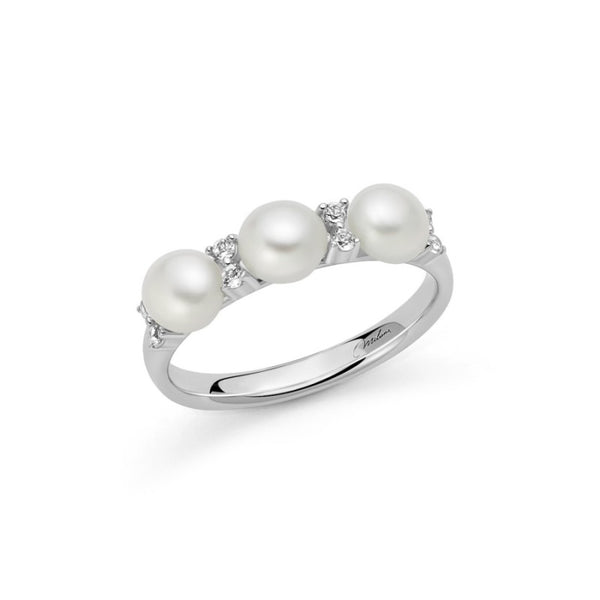 MILUNAMiluna PLI1720 Women's Pearl Ring – 925 Sterling Silver, Three 4–4.5mm Oriente Pearls, Eight Natural White Topaz Accents, Size 14JEWELRYEcecile