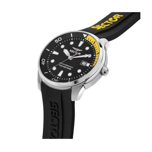 SECTORSector R3251102023 Oversize Watch – 46mm Black Dial, Yellow Accents, Silicone StrapWATCHESEcecile