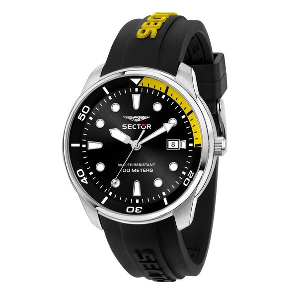 SECTORSector R3251102023 Oversize Watch – 46mm Black Dial, Yellow Accents, Silicone StrapWATCHESEcecile