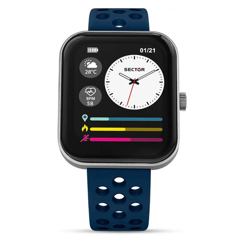 SECTORSector S - 03 Pro R3251159002 Unisex Smartwatch - 45x38mm Silver Case, Blue Silicone StrapWATCHESEcecile