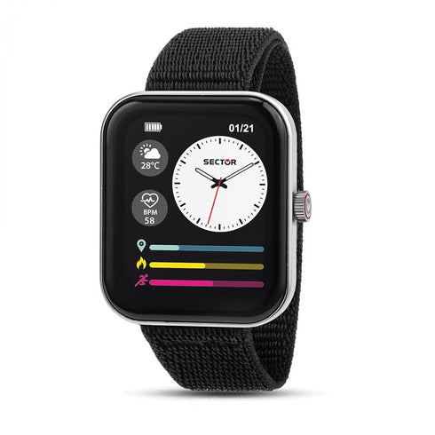 SECTORSector S - 03 Pro R3251159003 Unisex Smartwatch - 45x38mm Silver Case, Black Nylon StrapWATCHESEcecile