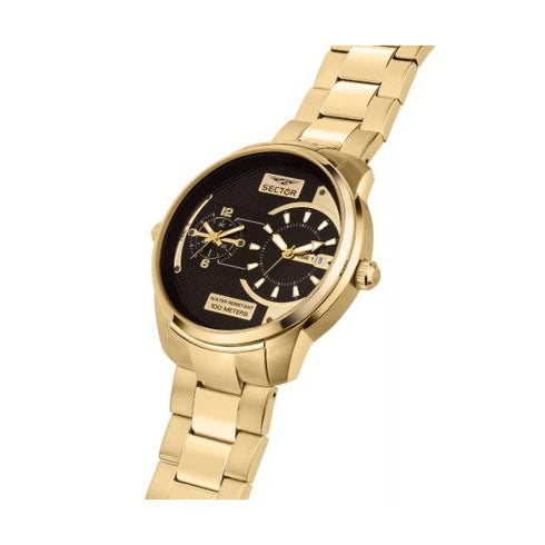 SECTORSector R3253102026 Oversize Dual Time – Gold Steel, 48mm, 10 ATMWATCHESEcecile