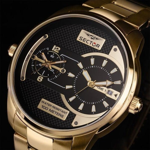 SECTORSector R3253102026 Oversize Dual Time – Gold Steel, 48mm, 10 ATMWATCHESEcecile
