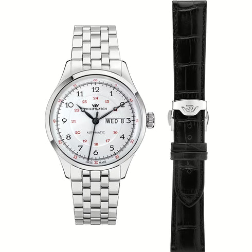 PHILIP WATCHPhilip Watch Museum R8223225001 Men's Automatic Watch - Silver Case, Black Leather StrapWATCHESEcecile