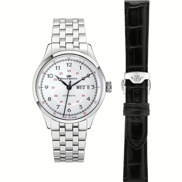 PHILIP WATCHPhilip Watch Museum R8223225001 Men's Automatic Watch - Silver Case, Black Leather StrapWATCHESEcecile