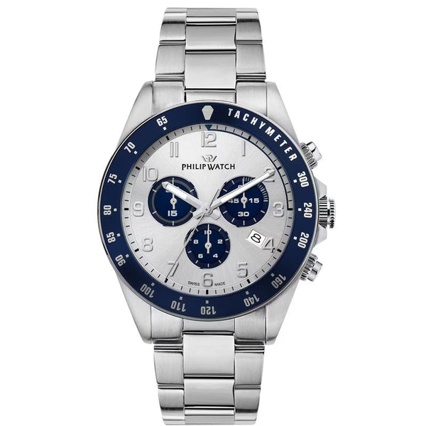 PHILIP WATCH: Philip Watch Caribe Sport R8273607029 Men's Chronograph - Silver Stainless Steel, Blue Dial, 42mmWATCHESEcecile