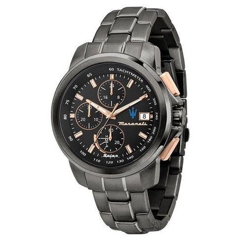 MASERATIMaserati Successo Solar Men's Chronograph Watch - R8873645008, Black Dial, Stainless Steel Bracelet, 44mmWATCHESEcecile