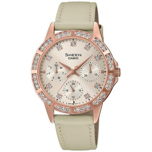 CASIO & VINTAGECasio Sheen SHE - 3517PGL - 9AUEF Women's Watch - Beige Dial, Leather StrapWATCHESEcecile
