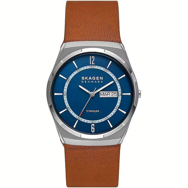 SKAGEN DENMARKSkagen SKW6906 Melbye Titanium Watch – Blue Dial, Brown Leather Strap, 40mmWATCHESEcecile