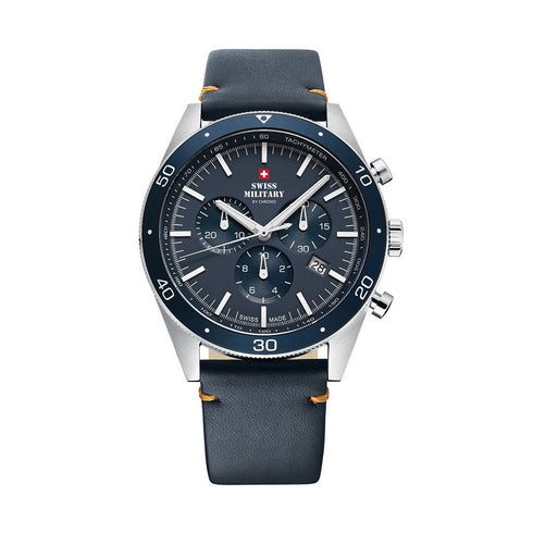 SWISS MILITARY: Swiss Military SM34079 - 05 Men's Analog Quartz Chronograph Watch - Stainless Steel with Blue DialWATCHESEcecile