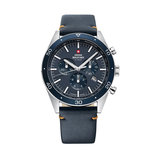 SWISS MILITARY: Swiss Military SM34079 - 05 Men's Analog Quartz Chronograph Watch - Stainless Steel with Blue DialWATCHESEcecile